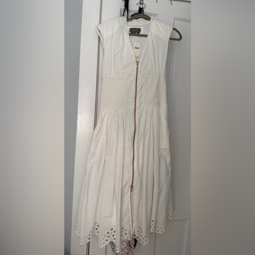 Anthropologie White Midi Dress with Gold Zipper NWT